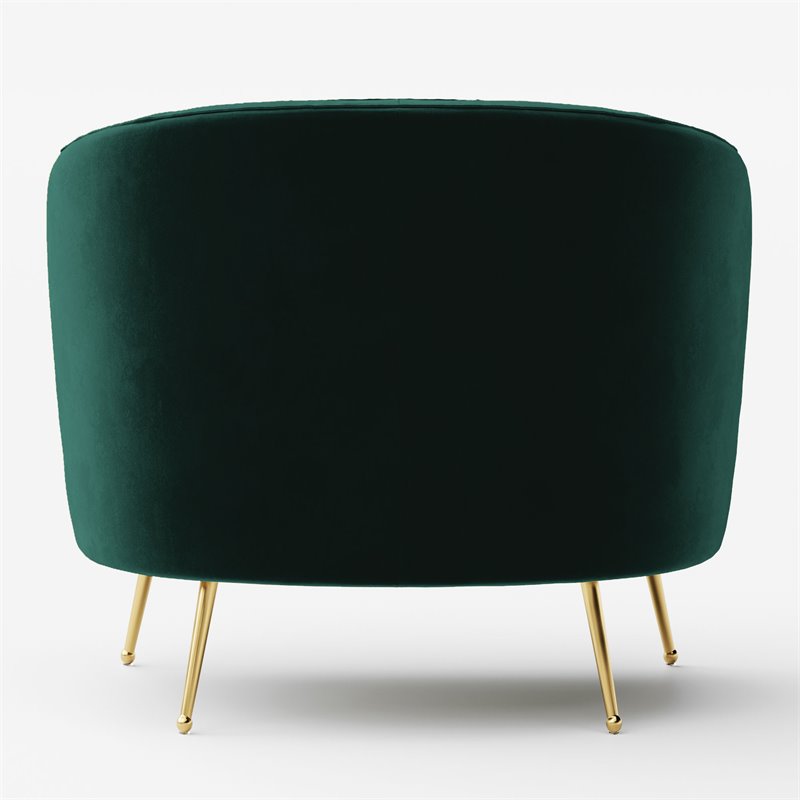 Pemberly Row Barrel Steel and Velvet Accent Chair with Gold Legs in Green