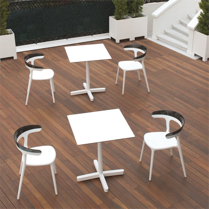 Pemberly Row Modern Resin Patio Dining Chair in White (Set of 2)