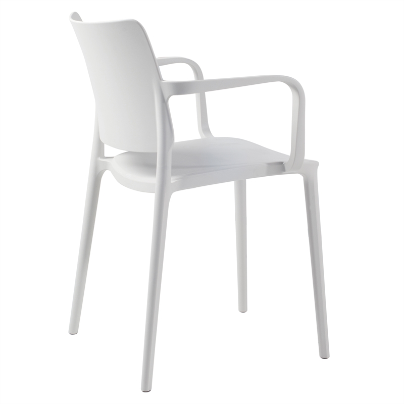 Pemberly Row Arm Resin Patio Dining Chair in White (Set of 2)