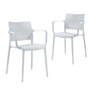 Pemberly Row Arm Resin Patio Dining Chair in White (Set of 2)
