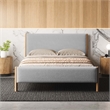 Pemberly Row Upholstered Platform Queen Bed with Wood Legs in Gray Boucle