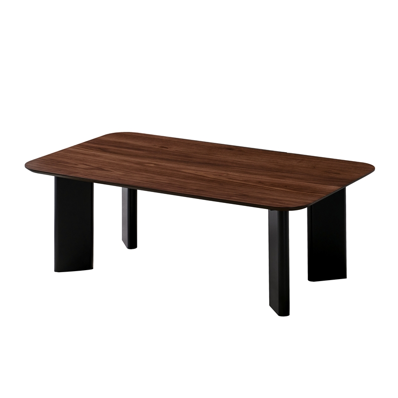 Pemberly Row Rectangular Wood Coffee Table with Rounded Corners in Walnut