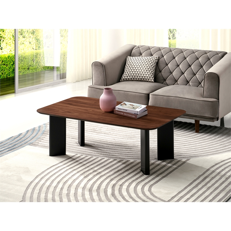 Pemberly Row Rectangular Wood Coffee Table with Rounded Corners in Walnut