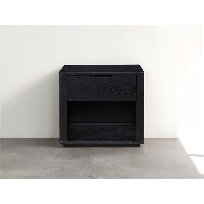 Pemberly Row Nightstand with Soft Close Drawer and Open Shelf in Black