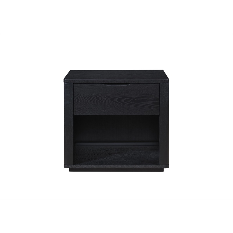 Pemberly Row Nightstand with Soft Close Drawer and Open Shelf in Black