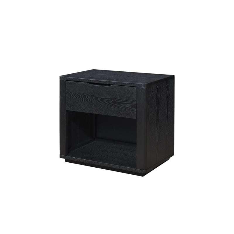 Pemberly Row Nightstand with Soft Close Drawer and Open Shelf in Black