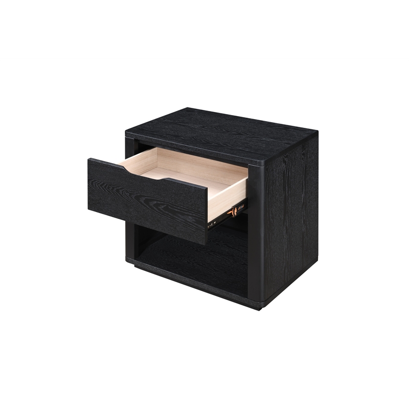 Pemberly Row Nightstand with Soft Close Drawer and Open Shelf in Black