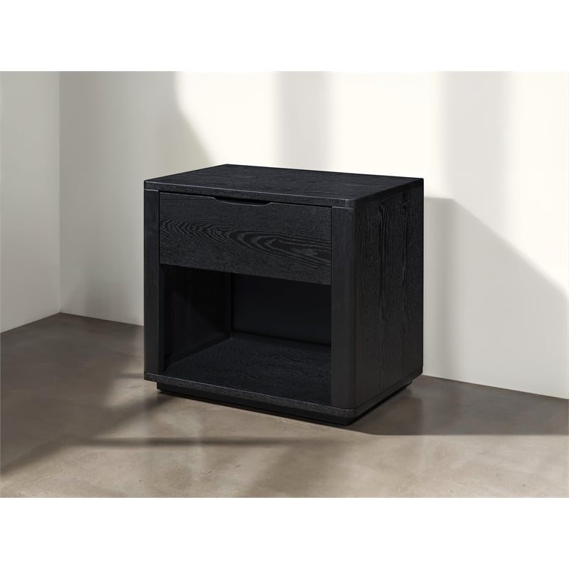 Pemberly Row Nightstand with Soft Close Drawer and Open Shelf in Black