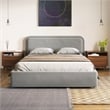 Pemberly Row Rounded Headboard Platform Queen Bed in Gray Boucle Fabric
