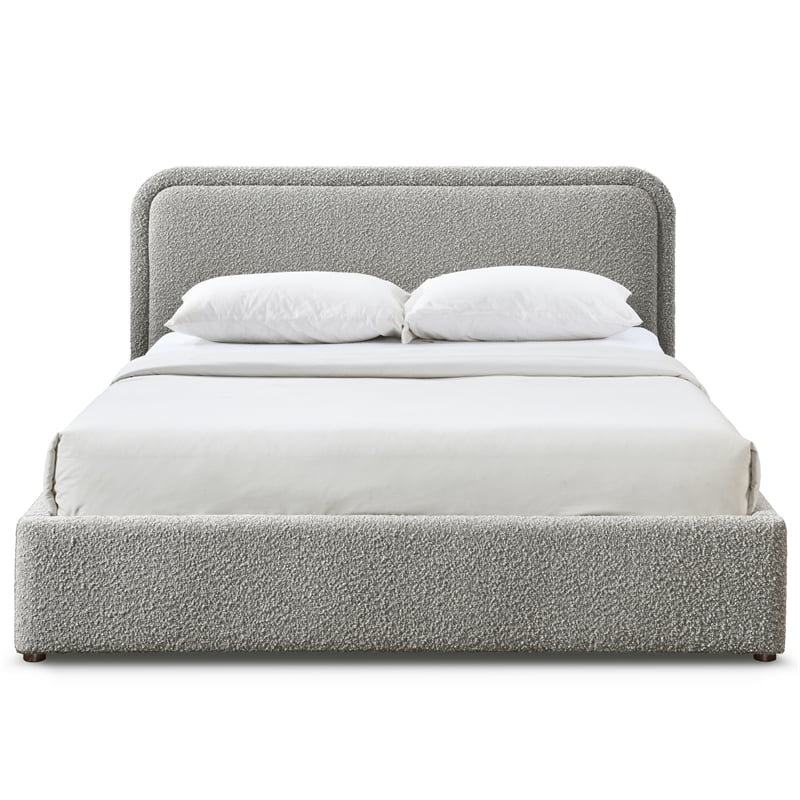 Pemberly Row Rounded Headboard Platform Queen Bed in Gray Boucle Fabric