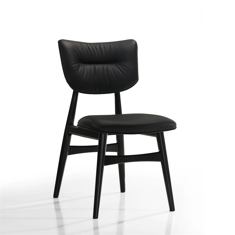 Pemberly Row Solid Wood Leather Dining Chairs in Black (Set of 2)