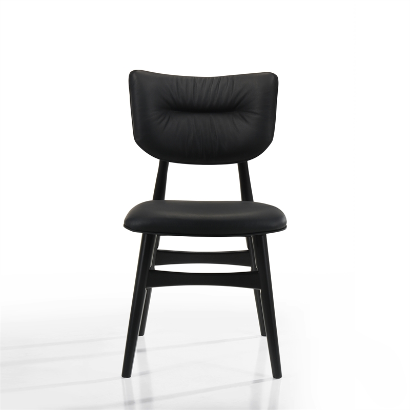 Pemberly Row Solid Wood Leather Dining Chairs in Black (Set of 2)