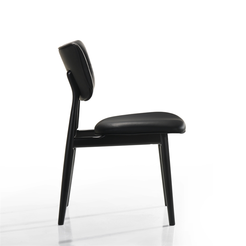 Pemberly Row Solid Wood Leather Dining Chairs in Black (Set of 2)