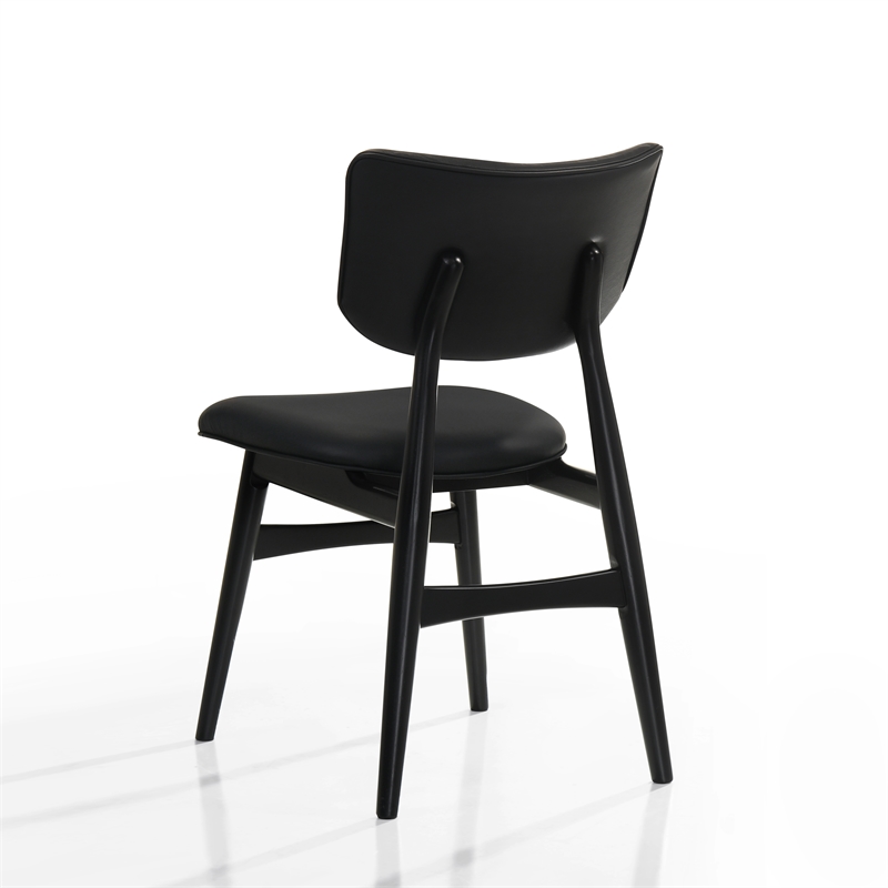 Pemberly Row Solid Wood Leather Dining Chairs in Black (Set of 2)