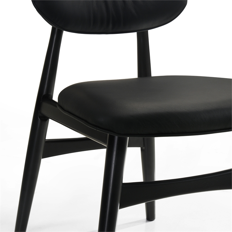 Pemberly Row Solid Wood Leather Dining Chairs in Black (Set of 2)