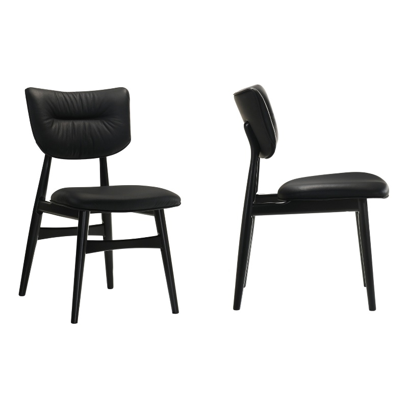Pemberly Row Solid Wood Leather Dining Chairs in Black (Set of 2)