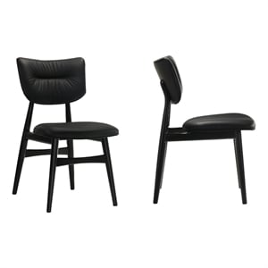 Pemberly Row Solid Wood Leather Dining Chairs in Black (Set of 2)