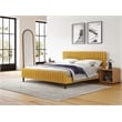 Pemberly Row Wood and Fabric Upholstered King Platform Bed in Mustard