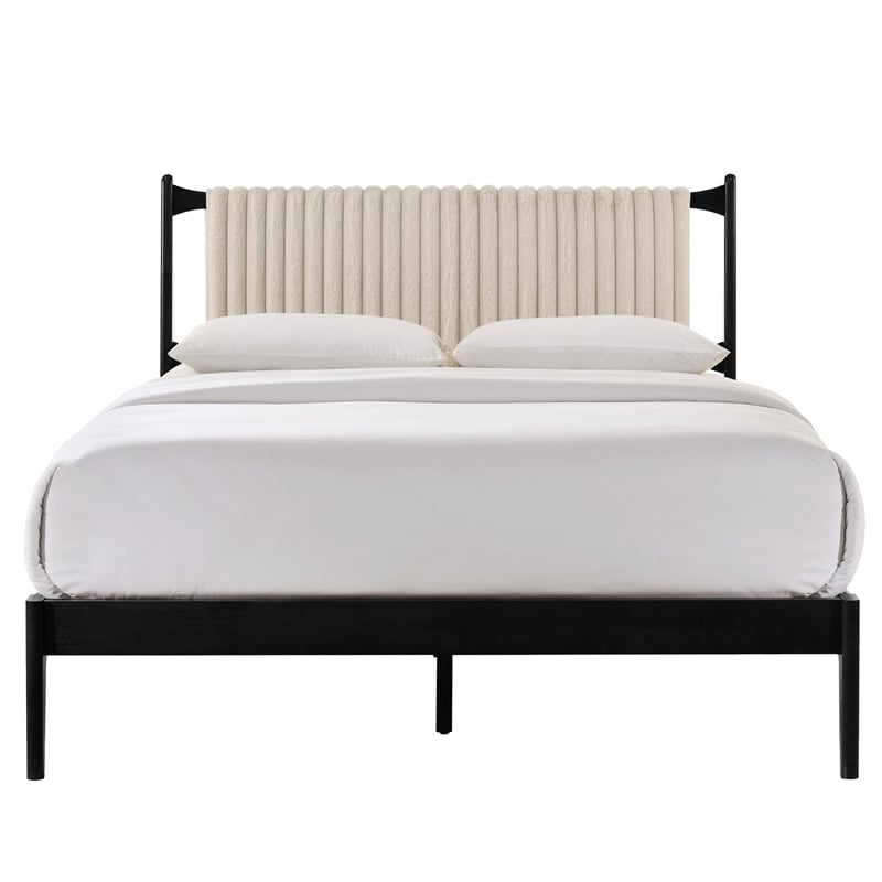 Pemberly Row Wooden Queen Size Platform Bed with Channeled Headboard in Black