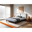 Pemberly Row Queen Size Wood Platform Bed in Black and Cream Beige Boucle