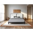Pemberly Row Queen Size Wood Platform Bed in Black and Cream Beige Boucle