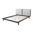 Pemberly Row Queen Size Wood Platform Bed in Black and Cream Beige Boucle