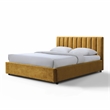 Pemberly Row Vertical Tufted Fabric Upholstered Platform Queen Bed in Gold