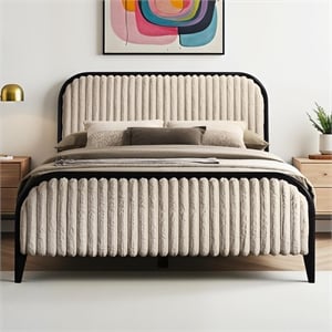 Pemberly Row Wooden Queen Size Channeled Platform Bed in Black and Beige