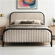 Pemberly Row Wooden Queen Size Channeled Platform Bed in Black and Beige
