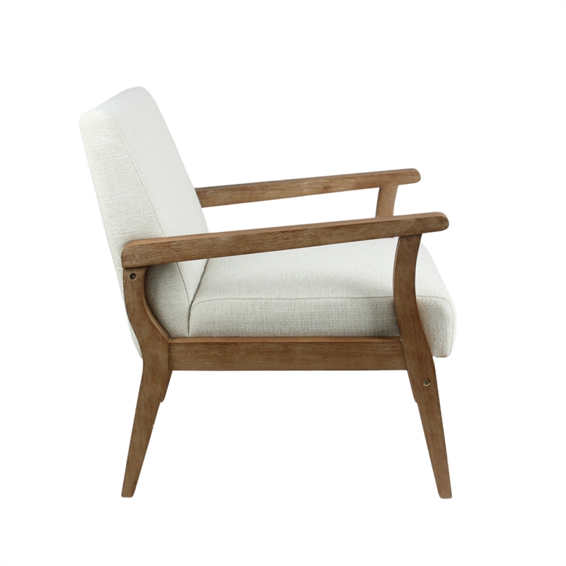 Pemberly Row Solid Wood and Fabric Upholstered Accent Armchair in Light Beige