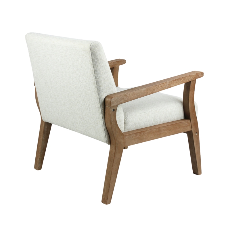 Pemberly Row Solid Wood and Fabric Upholstered Accent Armchair in Light Beige
