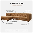 Pemberly Row Tufted Genuine Leather L-Shaped Sectional Sofa in Tan