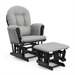 Pemberly Row Wood and Fabric Glider and Ottoman in Black and Gray