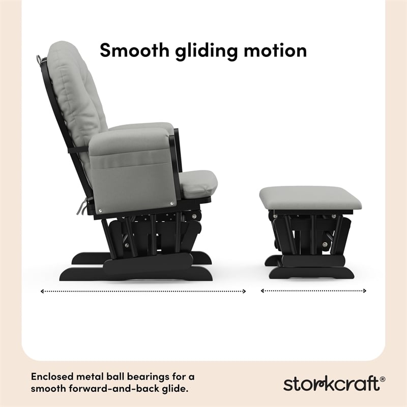 Pemberly Row Wood and Fabric Glider and Ottoman in Black and Gray