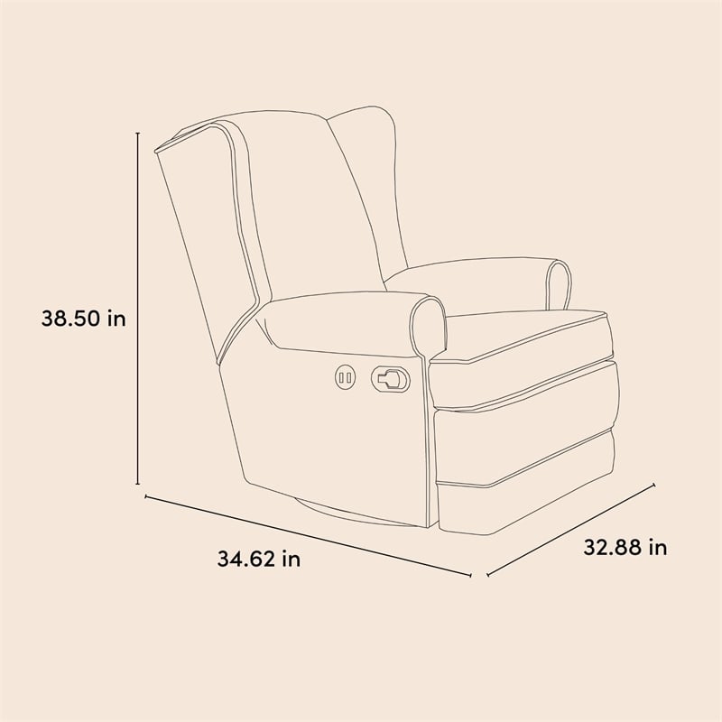 Pemberly Row Metal and Polyurethane Wingback Reclining Glider in Gray