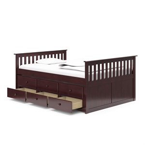 Pemberly Row Full Captain's Bed with Twin Trundle and 3 Drawers in Espresso