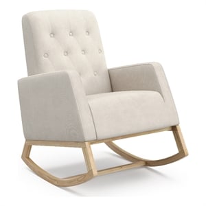 Pemberly Row Upholstered Nursery Rocker with Wood Base in Natural/Ivory