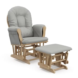 Pemberly Row Wood Glider and Ottoman Set in Natural with Light Gray