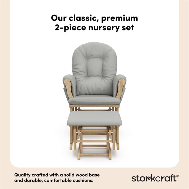 Pemberly Row Wood Glider and Ottoman Set in Natural with Light Gray