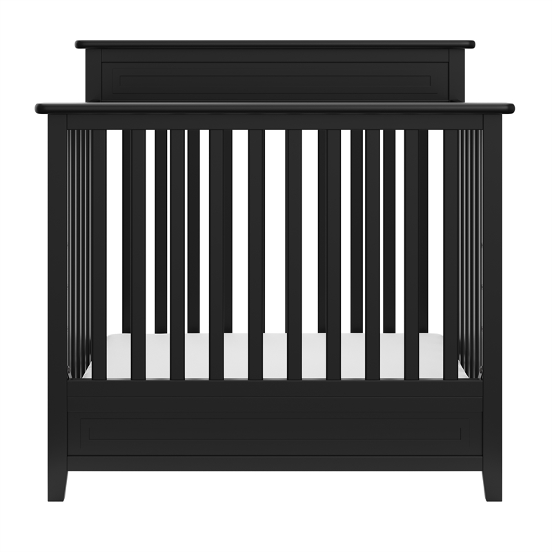 Pemberly Row 4-in-1 Engineered Wood Convertible Mini Crib in Black