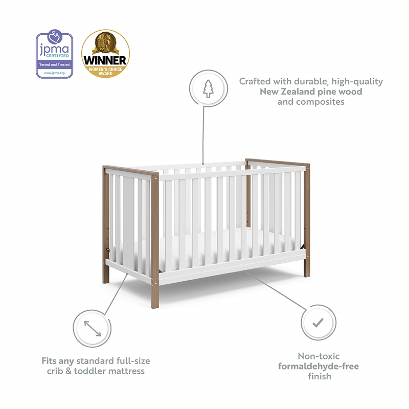 Pemberly Row Wood 4-in-1 Convertible Crib in White/Driftwood