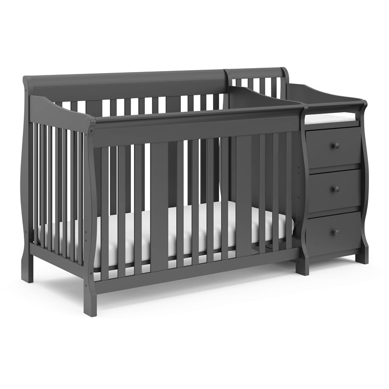 Pemberly Row Wood 4-in-1 Convertible Crib and Changer in Gray