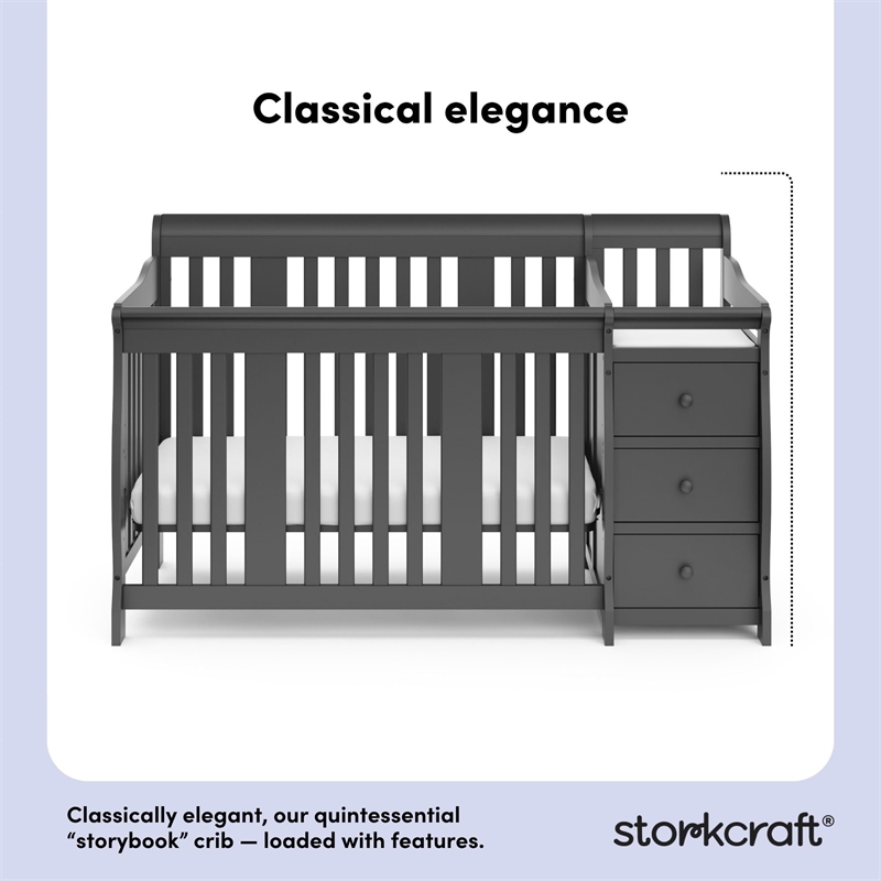 Pemberly Row Wood 4-in-1 Convertible Crib and Changer in Gray