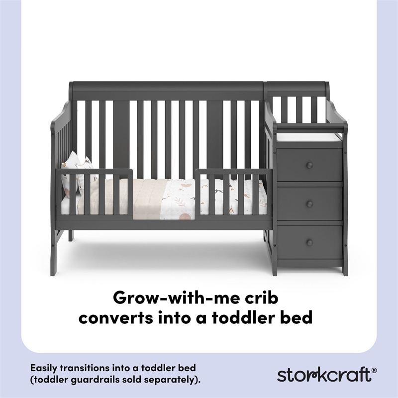 Pemberly Row Wood 4-in-1 Convertible Crib and Changer in Gray