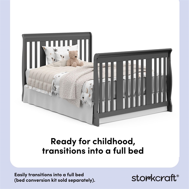 Pemberly Row Wood 4-in-1 Convertible Crib and Changer in Gray