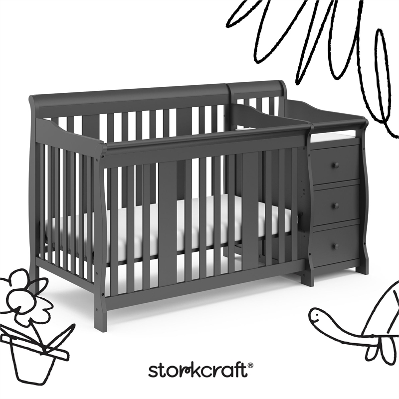 Pemberly Row Wood 4-in-1 Convertible Crib and Changer in Gray