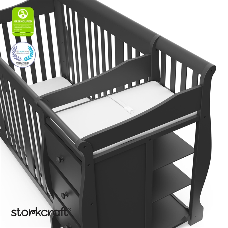 Pemberly Row Wood 4-in-1 Convertible Crib and Changer in Gray