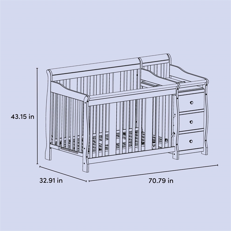 Pemberly Row Wood 4-in-1 Convertible Crib and Changer in Gray