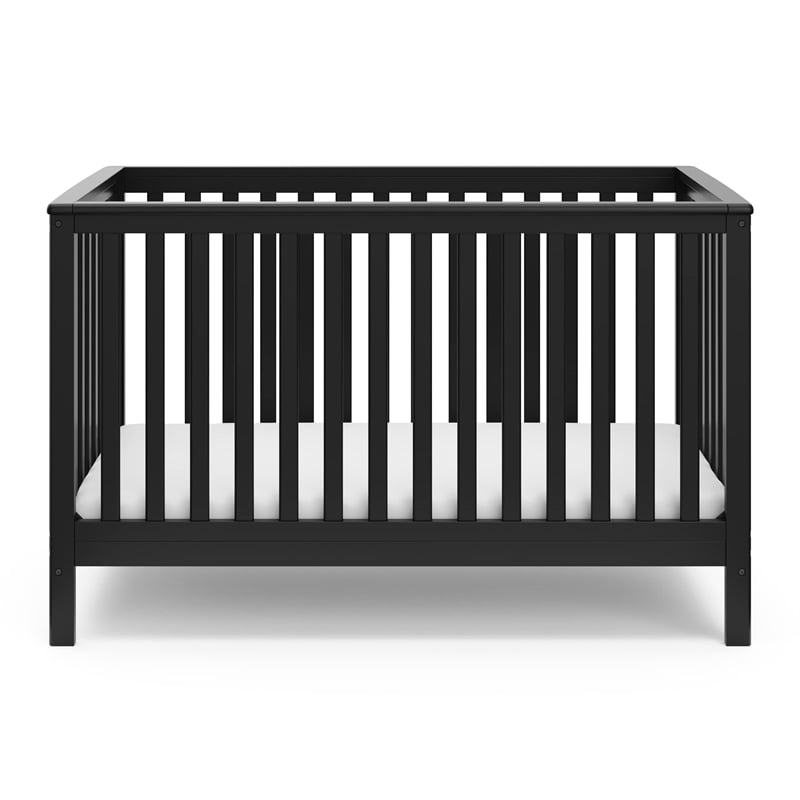 Pemberly Row 4-in-1 Pine Wood Convertible Crib with 4-Position Base in Black
