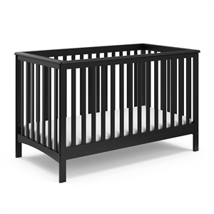 Pemberly Row 4-in-1 Pine Wood Convertible Crib with 4-Position Base in Black